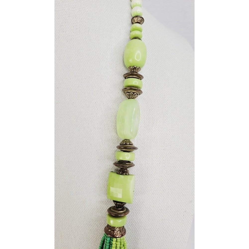 Continuous Statement Multi Strand Beaded Green Ne… - image 4